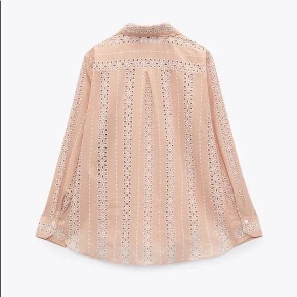 ZARA Openwork Cutwork Embroidered Shirt Pink New - Picture 2 of 5